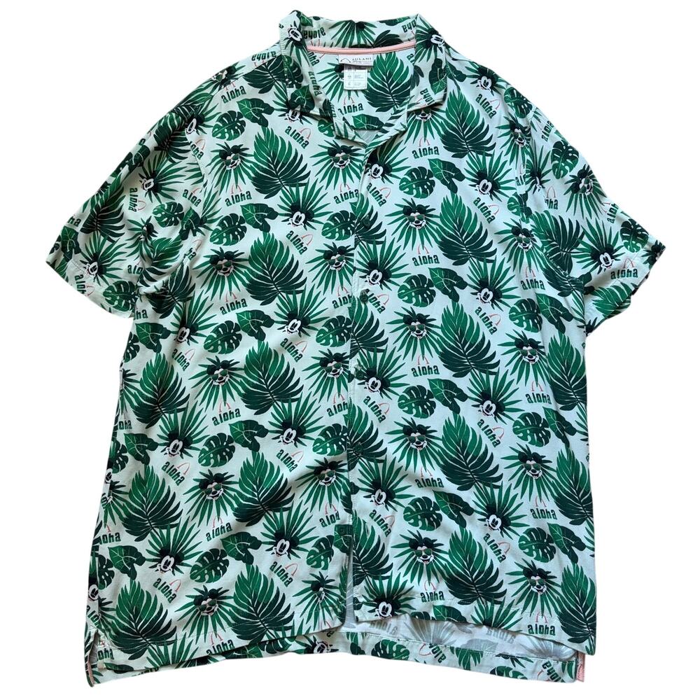 Disney Aulani Hawaiian Shirt Mens Size XL Tropical Mickey Green